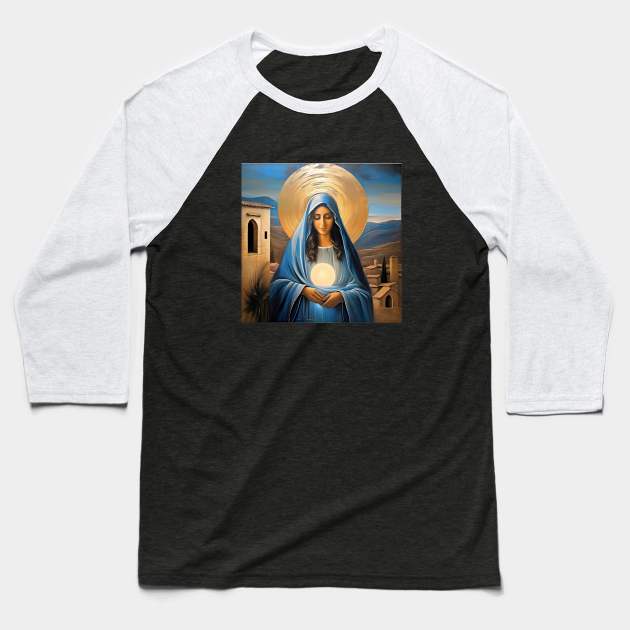 Holy Mary carrying the Light Baseball T-Shirt by bogfl